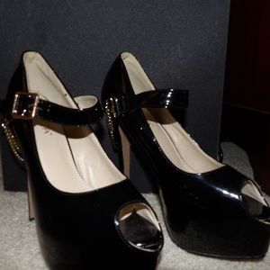 Liliana Black Patent Patent Open Toe Platform Pump